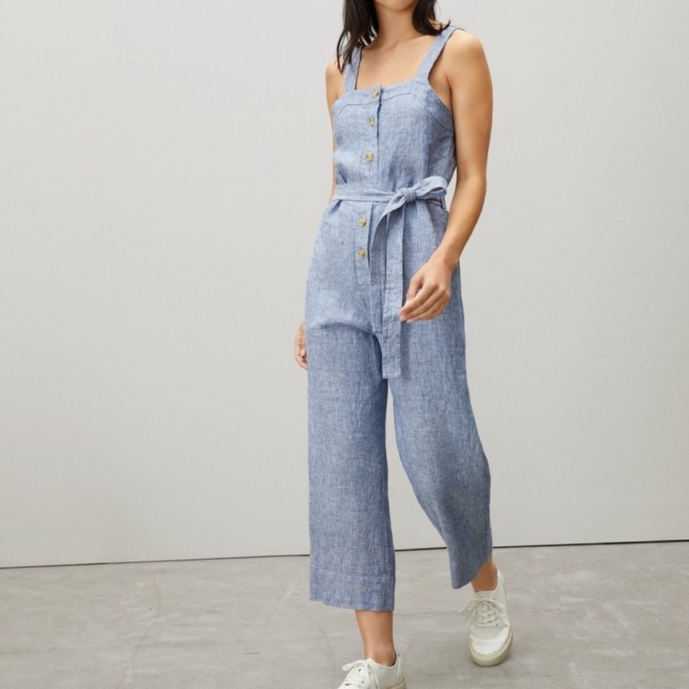Everlane The Linen Picnic Pinstripe Jumpsuit Size 2